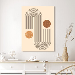 Obraz na płótnie Abstrakcyjna nowoczesna sztuka tło z prostymi geometrycznymi kształtami linie i koła. Wektor Boho Ilustracja w minimalnym stylu i neutralnych kolorach dla druku ściennego, okładka, baner, dla mediów społecznościowych