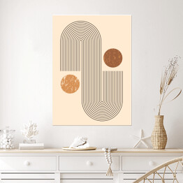 Plakat samoprzylepny Abstrakcyjna nowoczesna sztuka tło z prostymi geometrycznymi kształtami linie i koła. Wektor Boho Ilustracja w minimalnym stylu i neutralnych kolorach dla druku ściennego, okładka, baner, dla mediów społecznościowych