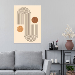 Plakat Abstrakcyjna nowoczesna sztuka tło z prostymi geometrycznymi kształtami linie i koła. Wektor Boho Ilustracja w minimalnym stylu i neutralnych kolorach dla druku ściennego, okładka, baner, dla mediów społecznościowych