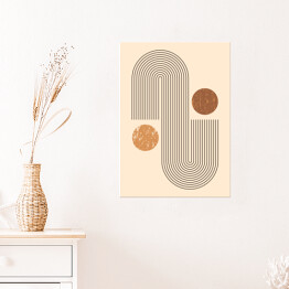 Plakat samoprzylepny Abstrakcyjna nowoczesna sztuka tło z prostymi geometrycznymi kształtami linie i koła. Wektor Boho Ilustracja w minimalnym stylu i neutralnych kolorach dla druku ściennego, okładka, baner, dla mediów społecznościowych