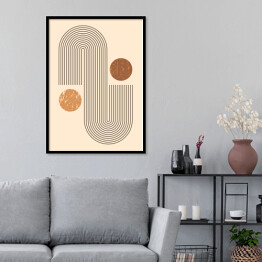 Plakat w ramie Abstrakcyjna nowoczesna sztuka tło z prostymi geometrycznymi kształtami linie i koła. Wektor Boho Ilustracja w minimalnym stylu i neutralnych kolorach dla druku ściennego, okładka, baner, dla mediów społecznościowych