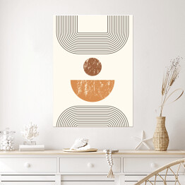 Plakat Abstrakcyjny nowoczesny Art tło with Simple Geometric Shapes Lines and Circles. wektorowe Boho Illustration w minimalnym stylu i neutralne kolory dla plakat, t-shirt Drukuj, okładka, baner, dla mediów społecznych
