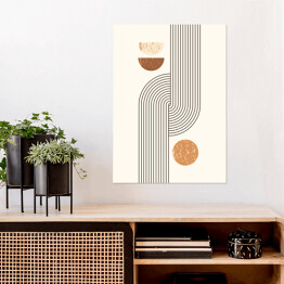 Plakat samoprzylepny Abstrakcyjny nowoczesny Art tło with Simple Geometric Shapes Lines and Circles. wektorowe Boho Illustration in Minimal Style and neutral colors for Poster, t-shirt wydruk, cover, banner, for social media