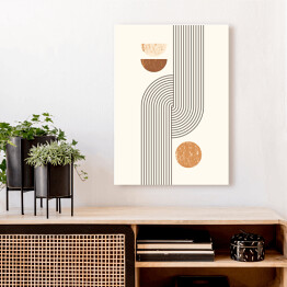 Obraz na płótnie Abstrakcyjny nowoczesny Art tło with Simple Geometric Shapes Lines and Circles. wektorowe Boho Illustration in Minimal Style and neutral colors for Poster, t-shirt wydruk, cover, banner, for social media