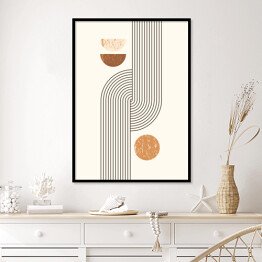 Plakat w ramie Abstrakcyjny nowoczesny Art tło with Simple Geometric Shapes Lines and Circles. wektorowe Boho Illustration in Minimal Style and neutral colors for Poster, t-shirt wydruk, cover, banner, for social media
