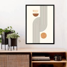 Obraz w ramie Abstrakcyjny nowoczesny Art tło with Simple Geometric Shapes Lines and Circles. wektorowe Boho Illustration in Minimal Style and neutral colors for Poster, t-shirt wydruk, cover, banner, for social media