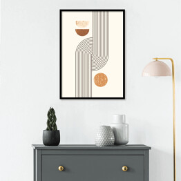 Plakat w ramie Abstrakcyjny nowoczesny Art tło with Simple Geometric Shapes Lines and Circles. wektorowe Boho Illustration in Minimal Style and neutral colors for Poster, t-shirt wydruk, cover, banner, for social media