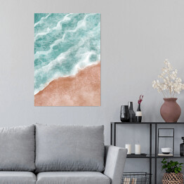 Plakat samoprzylepny Boho morska plaża with Waves wydruk. Abstrakcyjne tło. Bohemian drukowalne sztuki ścienne, boho plakat, pastelowe sztuki abstrakcyjnej, rysunek krajobrazu, malarstwo morskie. Ręcznie rysowane efekt