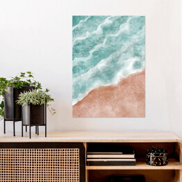 Plakat samoprzylepny Boho morska plaża with Waves wydruk. Abstrakcyjne tło. Bohemian drukowalne sztuki ścienne, boho plakat, pastelowe sztuki abstrakcyjnej, rysunek krajobrazu, malarstwo morskie. Ręcznie rysowane efekt