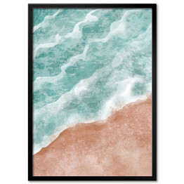 Plakat w ramie Boho morska plaża with Waves wydruk. Abstrakcyjne tło. Bohemian drukowalne sztuki ścienne, boho plakat, pastelowe sztuki abstrakcyjnej, rysunek krajobrazu, malarstwo morskie. Ręcznie rysowane efekt