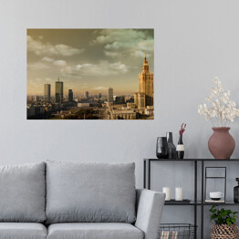 Plakat Panorama Warszawy w pochmurny dzień