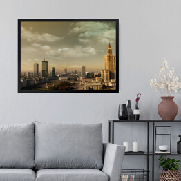 Obraz w ramie Panorama Warszawy w pochmurny dzień