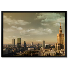 Plakat w ramie Panorama Warszawy w pochmurny dzień
