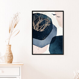 Plakat w ramie Horyzont w błękicie - geometryczna abstrakcja w akwareli