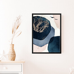 Obraz w ramie Horyzont w błękicie - geometryczna abstrakcja w akwareli
