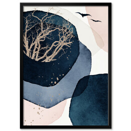 Plakat w ramie Horyzont w błękicie - geometryczna abstrakcja w akwareli
