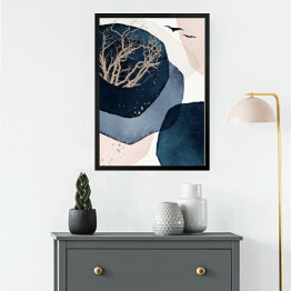 Obraz w ramie Horyzont w błękicie - geometryczna abstrakcja w akwareli