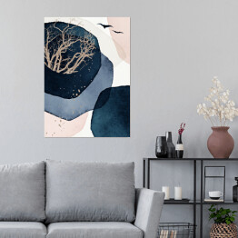 Plakat samoprzylepny Horyzont w błękicie - geometryczna abstrakcja w akwareli