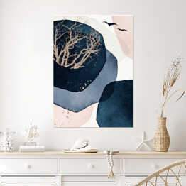 Plakat samoprzylepny Horyzont w błękicie - geometryczna abstrakcja w akwareli