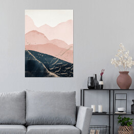 Plakat samoprzylepny Krajobraz górski w akwareli. Abstrakcja w barwach pastelowych i niebieskich