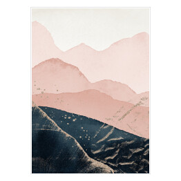 Plakat samoprzylepny Krajobraz górski w akwareli. Abstrakcja w barwach pastelowych i niebieskich