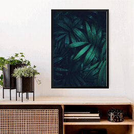Obraz w ramie Butelkowa zieleń natury. Egzotyczne duże zielone liście palmowe