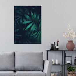 Plakat Butelkowa zieleń natury. Egzotyczne duże zielone liście palmowe