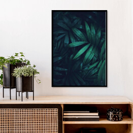 Plakat w ramie Butelkowa zieleń natury. Egzotyczne duże zielone liście palmowe