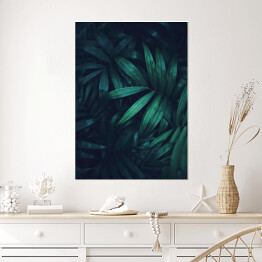 Plakat Butelkowa zieleń natury. Egzotyczne duże zielone liście palmowe