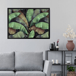 Obraz w ramie Kolaż z akwarelowych liści bananowca na ciemnym tle