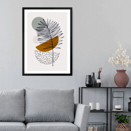Obraz w ramie Szkic liścia palmy na tle kompozycji z figur geometrycznych