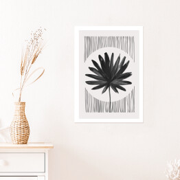Plakat samoprzylepny Akwarelowa abstrakcja w odcieniach szarości. Egzotyczny kwiat na tle geometrycznej kompozycji z passe partout