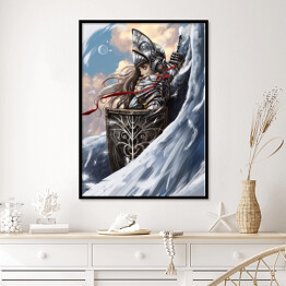 Plakat w ramie Skrzydlata kobieta w zbroi z tarczą - postać ze świata fantasy