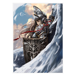 Plakat Skrzydlata kobieta w zbroi z tarczą - postać ze świata fantasy