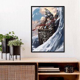 Plakat w ramie Skrzydlata kobieta w zbroi z tarczą - postać ze świata fantasy