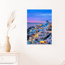 Plakat Domy na zboczu w Santorini