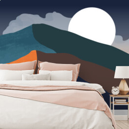 Fototapeta winylowa zmywalna Górski kolorowy krajobraz z księżycem - rysunek 3D
