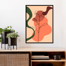 Plakat w ramie Botaniczny kwiat i abstrakcyjny kształt. Foliage line art rysunek z abstrakcyjnym kształcie. Abstrakcyjny projekt sztuki roślinnej do druku, okładki, tapety, Minimalna i naturalna sztuka ścienna. Ilustracja wektorowa.