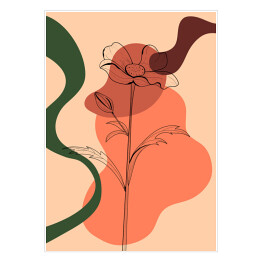 Plakat samoprzylepny Botaniczny kwiat i abstrakcyjny kształt. Foliage line art rysunek z abstrakcyjnym kształcie. Abstrakcyjny projekt sztuki roślinnej do druku, okładki, tapety, Minimalna i naturalna sztuka ścienna. Ilustracja wektorowa.
