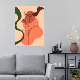Plakat samoprzylepny Botaniczny kwiat i abstrakcyjny kształt. Foliage line art rysunek z abstrakcyjnym kształcie. Abstrakcyjny projekt sztuki roślinnej do druku, okładki, tapety, Minimalna i naturalna sztuka ścienna. Ilustracja wektorowa.