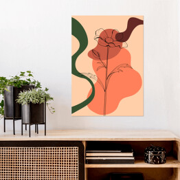 Plakat Botaniczny kwiat i abstrakcyjny kształt. Foliage line art rysunek z abstrakcyjnym kształcie. Abstrakcyjny projekt sztuki roślinnej do druku, okładki, tapety, Minimalna i naturalna sztuka ścienna. Ilustracja wektorowa.