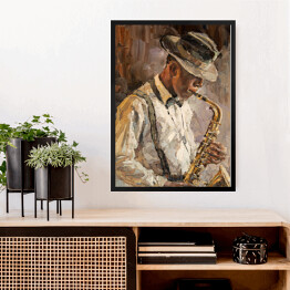 Obraz w ramie Muzyk jazzowy z saksofonem. Malarstwo