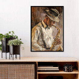 Plakat w ramie Muzyk jazzowy z saksofonem. Malarstwo