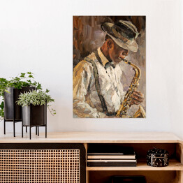 Plakat samoprzylepny Muzyk jazzowy z saksofonem. Malarstwo