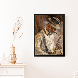 Obraz w ramie Muzyk jazzowy z saksofonem. Malarstwo