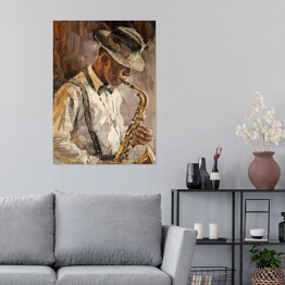 Plakat Muzyk jazzowy z saksofonem. Malarstwo