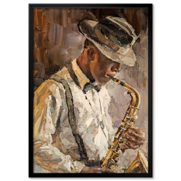Plakat w ramie Muzyk jazzowy z saksofonem. Malarstwo