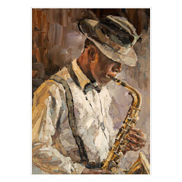 Plakat samoprzylepny Muzyk jazzowy z saksofonem. Malarstwo