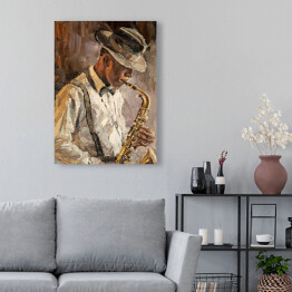 Obraz na płótnie Muzyk jazzowy z saksofonem. Malarstwo