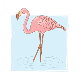 Plakat samoprzylepny Różowy flaming stojący w wodzie - rysunek
